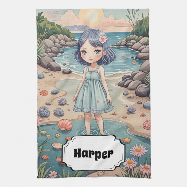 Beachcomber's Bliss Personalised Tea Towel (Vertical)