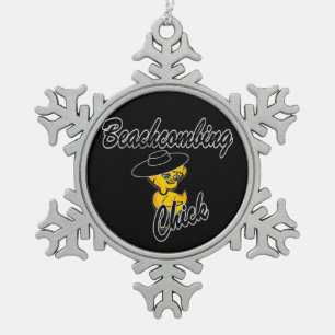 Beachcombing Chick #4 Snowflake Pewter Christmas Ornament