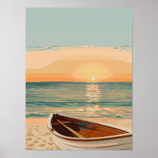 Beached boat at sunset poster