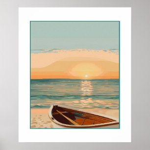 Beached boat at sunset poster