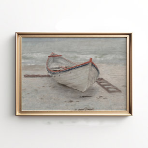 Beached Boat Print, Vintage Wall Art, Seascape Pri Poster