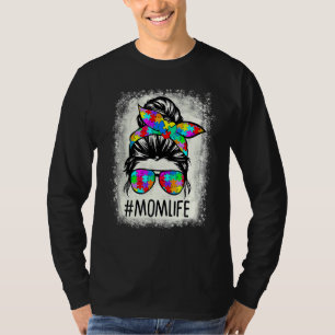 Beached Mum Life Messy Bun Puzzle Supporter Autism T-Shirt