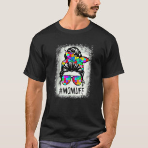 Beached Mum Life Messy Bun Puzzle Supporter Autism T-Shirt
