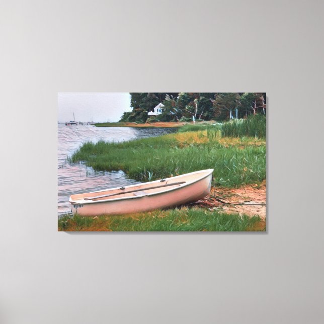 Beached Rowboat Among the Reeds Canvas Print (Front)
