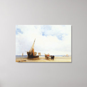 Beached Vessels and a Wagon near Trouville, c.1825 Canvas Print