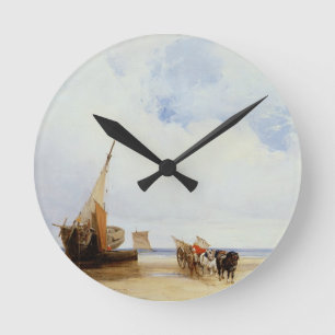 Beached Vessels and a Wagon near Trouville, c.1825 Round Clock
