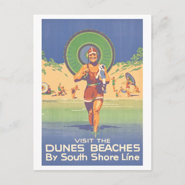 Beaches at Indiana Dunes Vintage Travel Poster Postcard (Front)