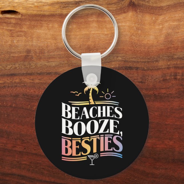 Beaches Booze & Besties Coconut Tree Summer  Key Ring (Front)
