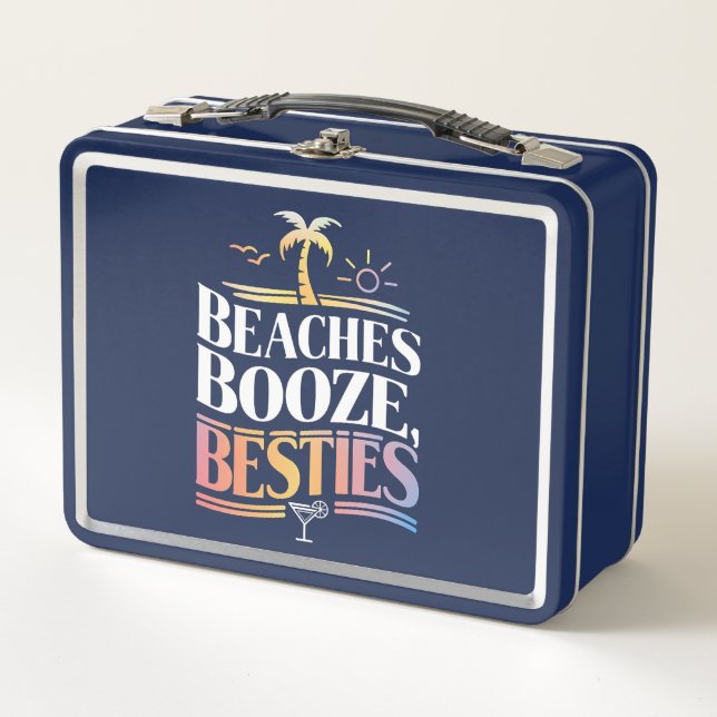 Beaches Booze & Besties Coconut Tree Summer  Metal Lunch Box (Front)