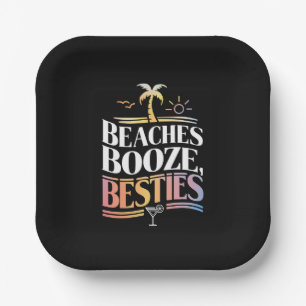 Beaches Booze & Besties Coconut Tree Summer  Paper Plate