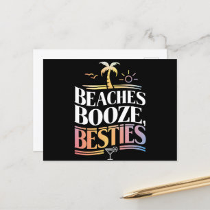 Beaches Booze & Besties Coconut Tree Summer Postcard