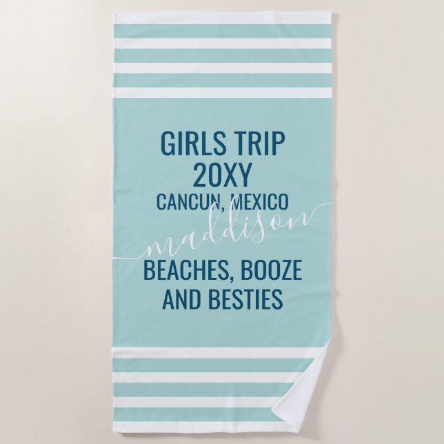 Beaches Booze Besties Custom Teal Girls Cruise Beach Towel (Front)