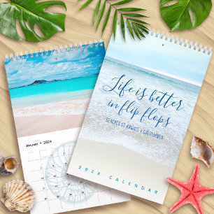 Beaches of Hawaii California Flip Flops One Page Calendar