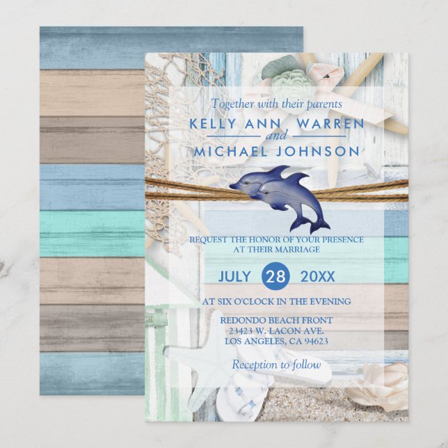 Beachfront Dolphin Wedding Invitation (Front/Back)