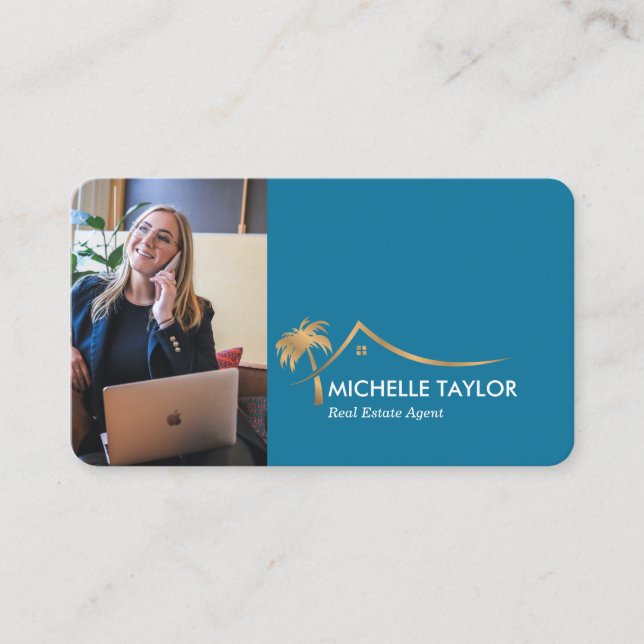 Beachfront Property Real Estate Realtor Photo QR Business Card (Front)