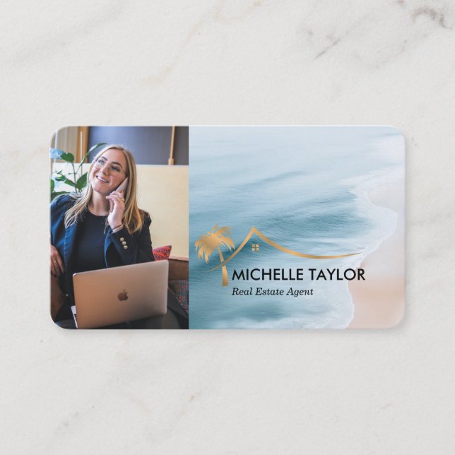 Beachfront Property Real Estate Realtor Photo QR Business Card (Front)