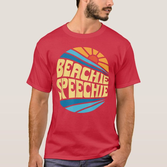 Beachie Speechie Speech Therapy Beach Retro Summer T-Shirt (Front)