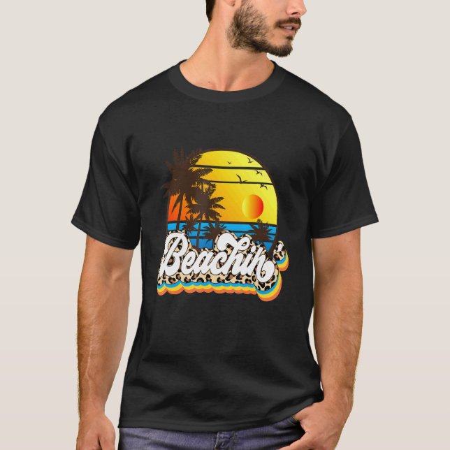 Beachin' Retro Leopard Sunset Graphic T-Shirt (Front)