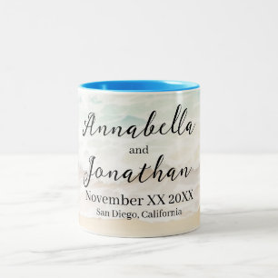 Beachscape Waves on a Sandy Beach Wedding Two-Tone Coffee Mug
