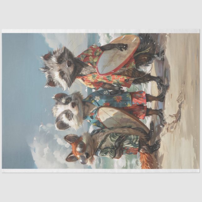 Beachside Bandits Skunk, Racoon, Fox Decoupage  Tissue Paper (Front)