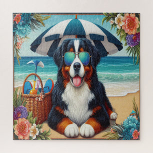 Beachside Bernese Bliss: Cool Dog with Sunglasses Jigsaw Puzzle
