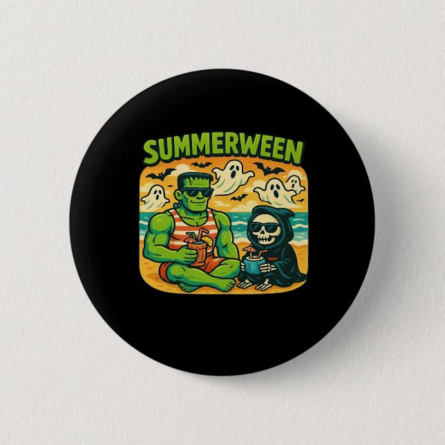 Beachside Boogeymen - Retro Summerween Vibes Class 6 Cm Round Badge (Front)