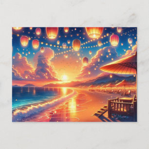 Beachside Lantern Festival at Sunset Painting Postcard