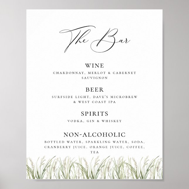 Beachside Pampas Grass Bar List Poster (Front)