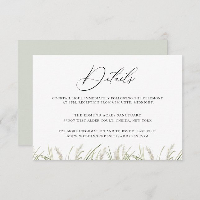 Beachside Pampas Grass Wedding Details Invitation (Front/Back)