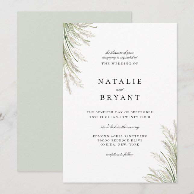 Beachside Pampas Grass Wedding Invitation (Front/Back)