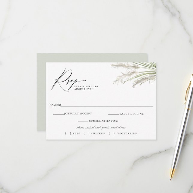 Beachside Pampas Grass Wedding RSVP Meal Choice (Front/Back In Situ)