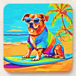 Beachside Pup: Surfing Charm Coaster