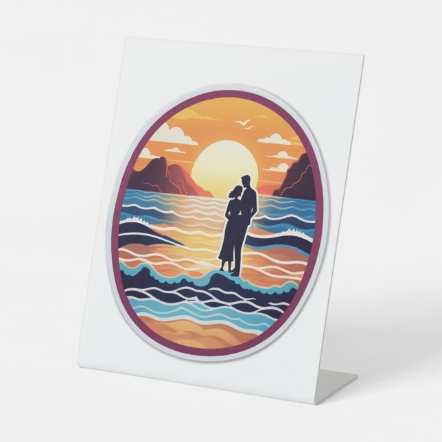 Beachside Sunset Wedding Invitation Pedestal Sign (Front)