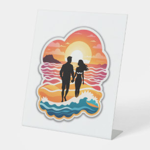 Beachside Sunset Wedding Invitation Pedestal Sign