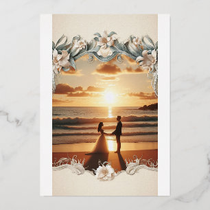 Beachside Sunset Wedding Invitation   Romantic Oce
