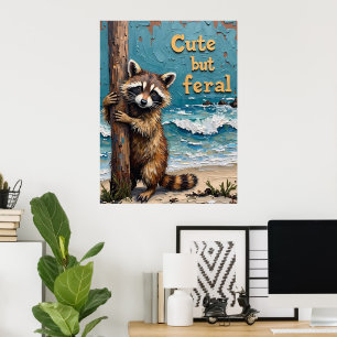 Beachside Wanderer: Raccoon on the Post Poster