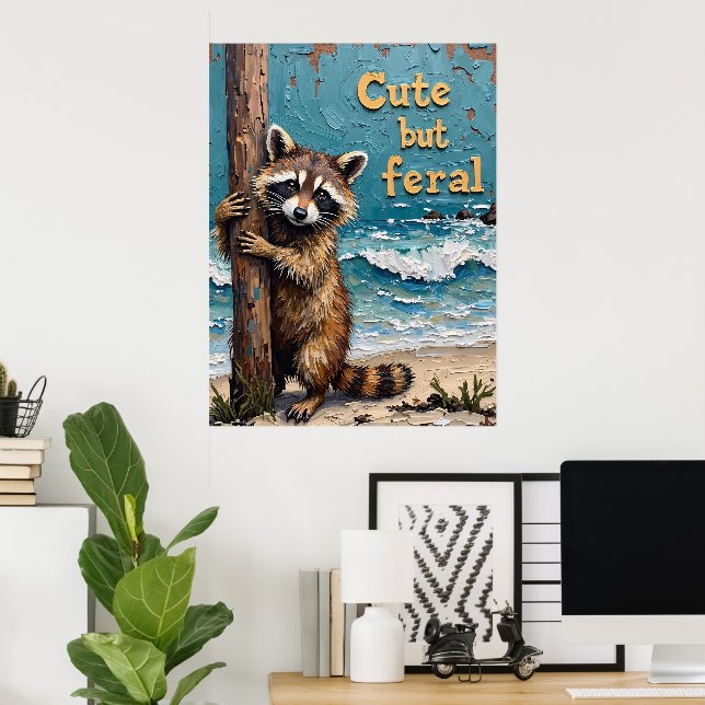 Beachside Wanderer: Racoon on the Post Poster (Home Office)