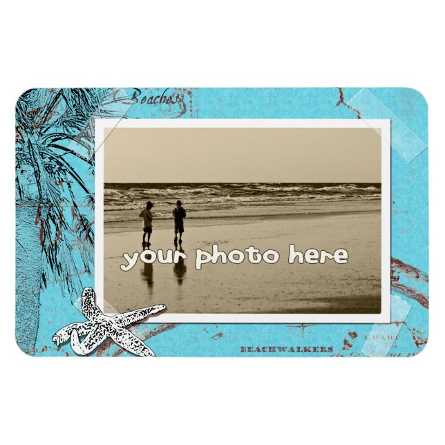 Beachwalker Collage Turquoise Custom Photo Large Magnet (Horizontal)