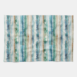 Beachy abstract, alcohol ink stripes tea towel