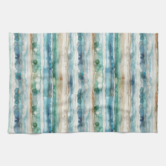 Beachy abstract, alcohol ink stripes tea towel