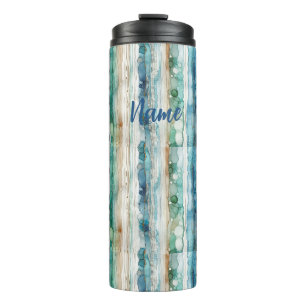 Beachy, artsy abstract ink stripes thermal tumbler