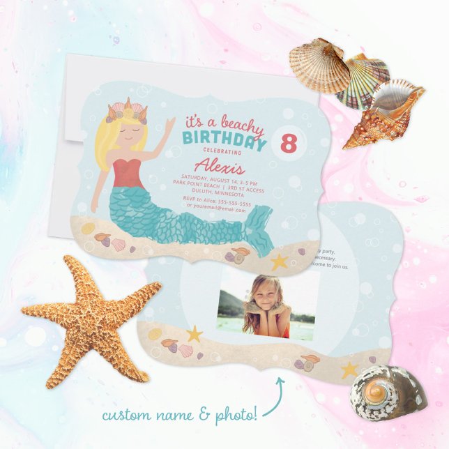 Beachy Birthday Mermaid Invitation Peach Teal (Creator Uploaded)