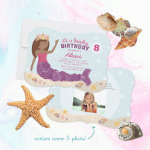 Beachy Birthday Mermaid Invitation Pink Purple