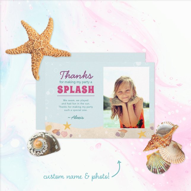 Beachy Birthday Mermaid Thank You Purple Pink Blue Card (Creator Uploaded)