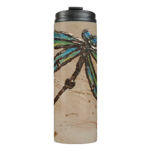Beachy Blue and Green Dragonfly Flit Thermal Tumbler