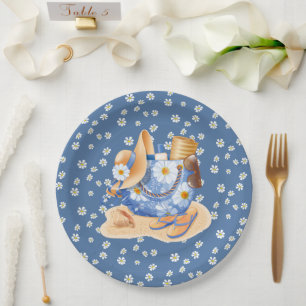 Beachy Blue Daisy Paper Plate