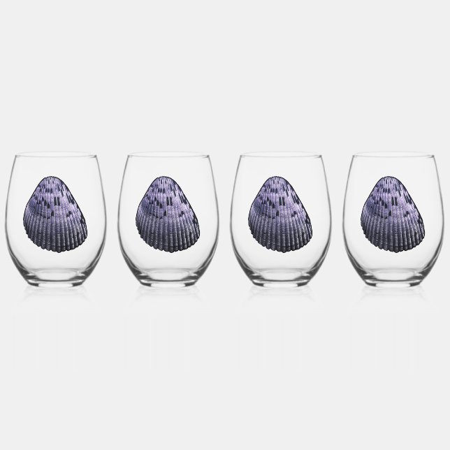 Beachy Blue Seashell Stemless Wine Glass (Front)