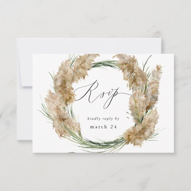 Beachy Boho Pampas Grass w Meal RSVP 2 Card (Front)