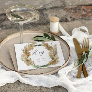 Beachy Boho Pampas Grass w Meal RSVP 2 Card