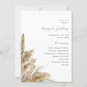 Beachy Boho Pampas Grass Wedding Ceremony Program Invitation
